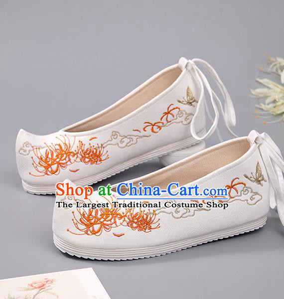 China Embroidered Manjusaka Shoes Hanfu Shoes Ancient Princess Shoes Handmade White Cloth Shoes