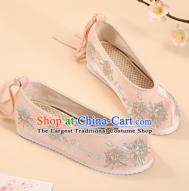 China Princess Pink Shoes Traditional Cloth Shoes Hanfu Shoes Handmade Embroidered Shoes Ming Dynasty Shoes