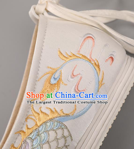Handmade China Classical Dragon Pattern Embroidered Shoes Hanfu Shoes National Shoes Traditional White Cloth Shoes