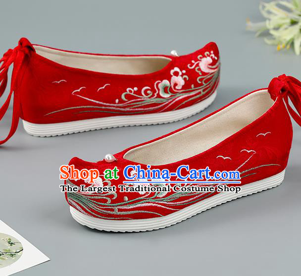 Top China Wedding Embroidered Shoes Bride Shoes Traditional Hanfu Red Cloth Shoes Handmade National Shoes
