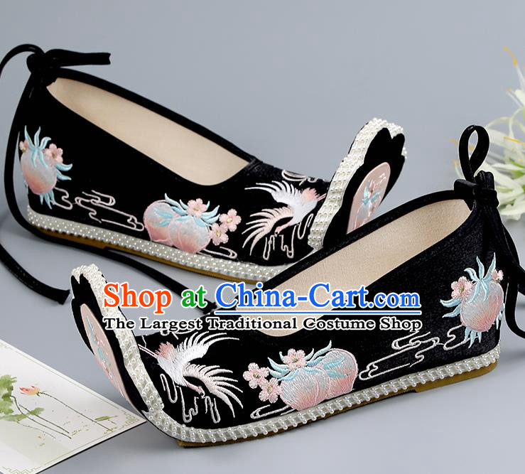 China Black Embroidered Shoes Traditional Hanfu Shoes Princess Shoes Ming Dynasty Women Shoes