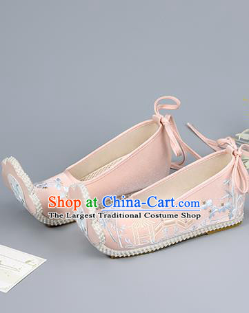 Pink Embroidered Shoes China Ming Dynasty Young Lady Shoes Traditional Hanfu Shoes Princess Shoes
