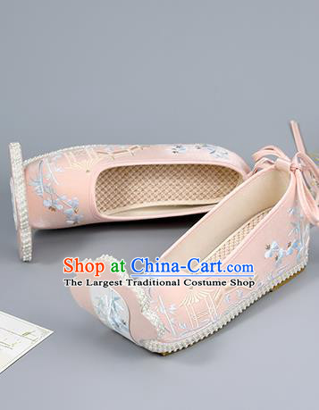 Pink Embroidered Shoes China Ming Dynasty Young Lady Shoes Traditional Hanfu Shoes Princess Shoes