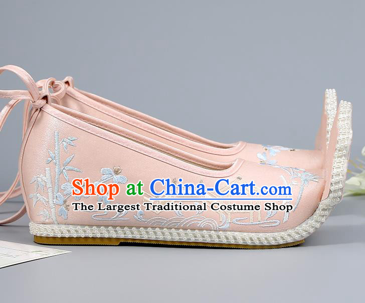 Pink Embroidered Shoes China Ming Dynasty Young Lady Shoes Traditional Hanfu Shoes Princess Shoes