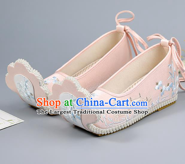 Pink Embroidered Shoes China Ming Dynasty Young Lady Shoes Traditional Hanfu Shoes Princess Shoes