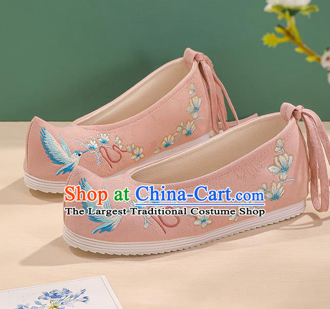 China Hanfu Princess Shoes Cloth Shoes Handmade Embroidered Pink Bow Shoes