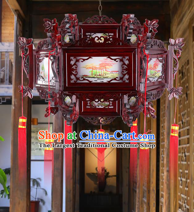 Chinese Hanging Lamp Classical Lotus Lanterns Handmade Wood Lantern Traditional New Year Glass Palace Lantern