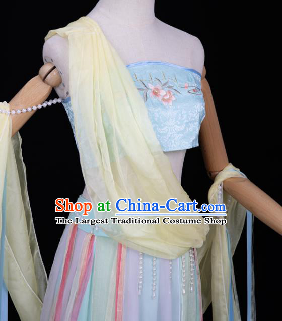 Chinese Cosplay Classical Dance Costumes Ancient Dunhuang Flying Apsaras Blue Hanfu Dress Top and Skirt for Women