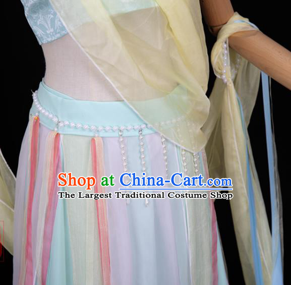 Chinese Cosplay Classical Dance Costumes Ancient Dunhuang Flying Apsaras Blue Hanfu Dress Top and Skirt for Women
