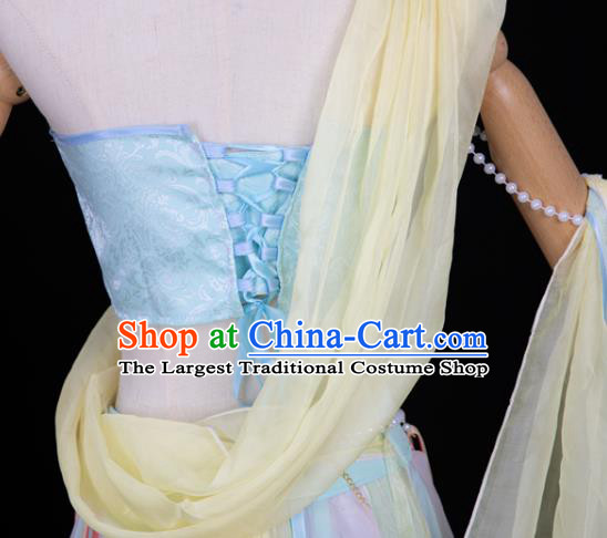 Chinese Cosplay Classical Dance Costumes Ancient Dunhuang Flying Apsaras Blue Hanfu Dress Top and Skirt for Women