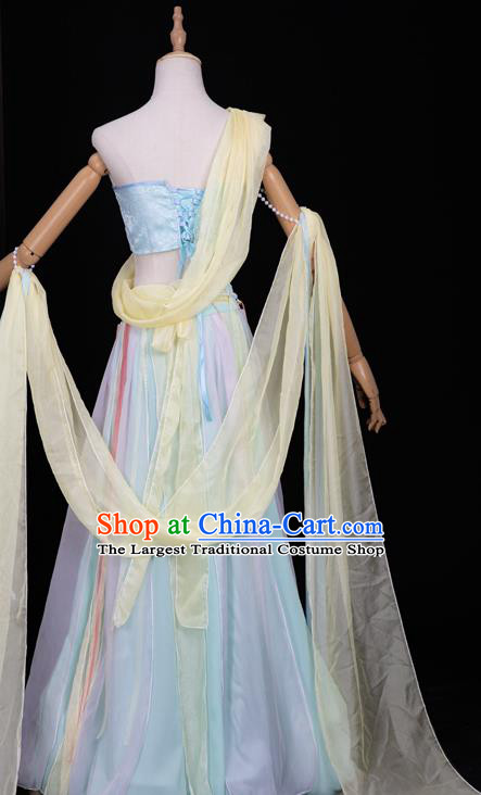Chinese Cosplay Classical Dance Costumes Ancient Dunhuang Flying Apsaras Blue Hanfu Dress Top and Skirt for Women