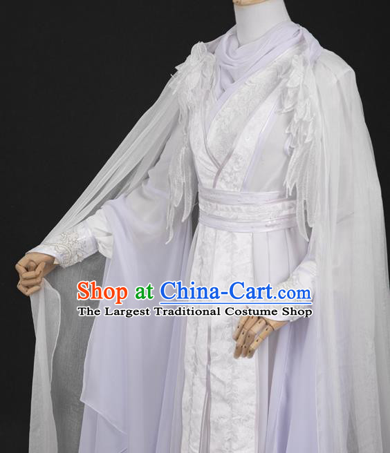 Cosplay Chinese Ming Dynasty Swordsman Costumes Ancient Royal Prince White Clothing with Cape