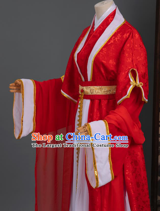 Chinese Cosplay Bride Wedding Costumes Ancient Ming Dynasty Swordswoman Red Hanfu Apparels Complete Set