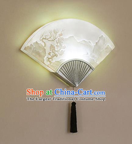Chinese Traditional Palace Fan Wall Lamp Handmade Classical Lanterns Resin Lantern
