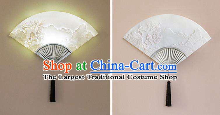 Chinese Traditional Palace Fan Wall Lamp Handmade Classical Lanterns Resin Lantern