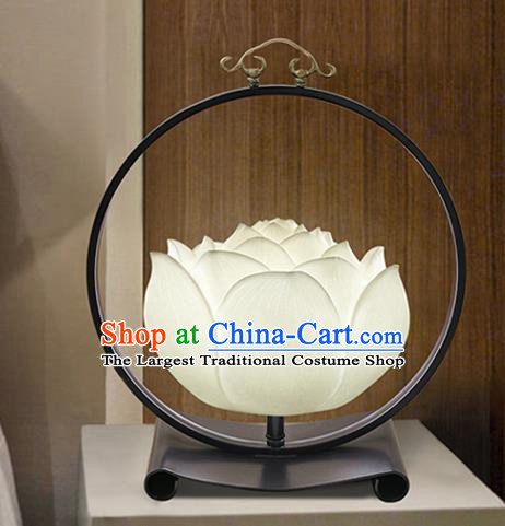 China Handmade White Lotus Table Lamp Traditional Iron Art Home Decorations Spring Festival Desk Lantern