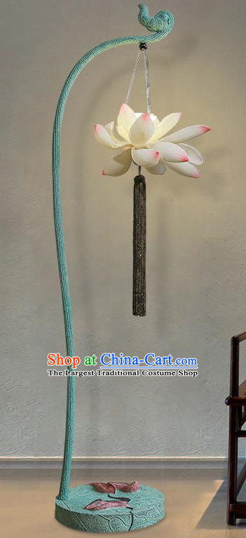 China Pink Lotus Floor Lamp Handmade Outdoor Stone Lantern Traditional Home Decorations