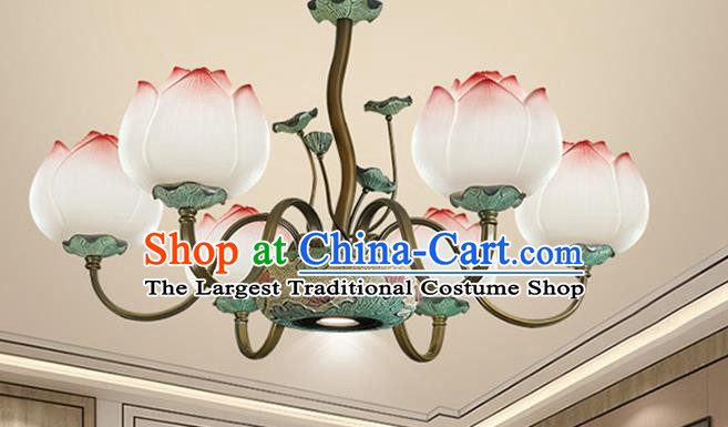 Chinese Traditional Ceiling Lamp Handmade Classical Lanterns Iron Art Six Lights Lotus Lantern
