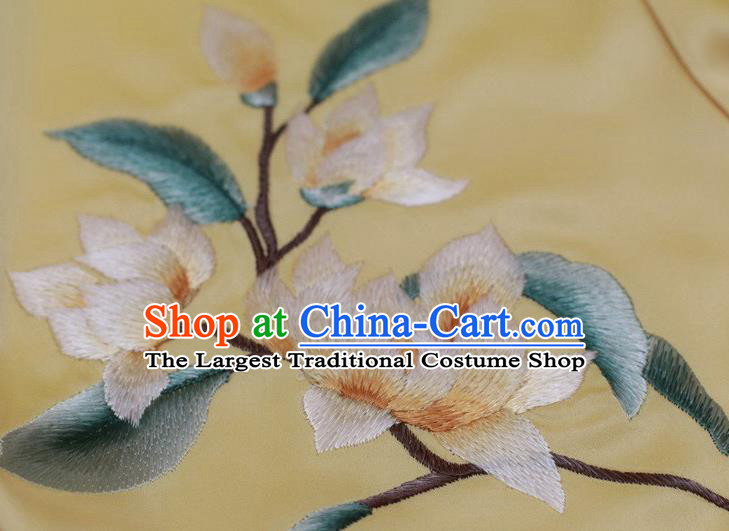 China Yellow Silk Scarf Traditional Embroidered Tippet Embroidery Magnolia Craft Mother Cappa