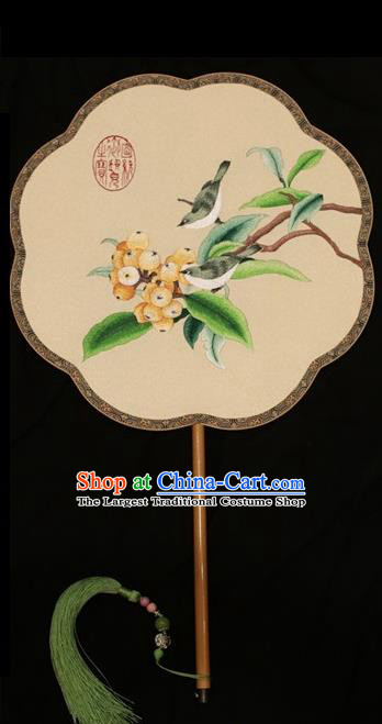 Chinese Traditional Bride Double Sides Fan Silk Fan Embroidered Fans Suzhou Embroidery Pomegranate Palace Fan