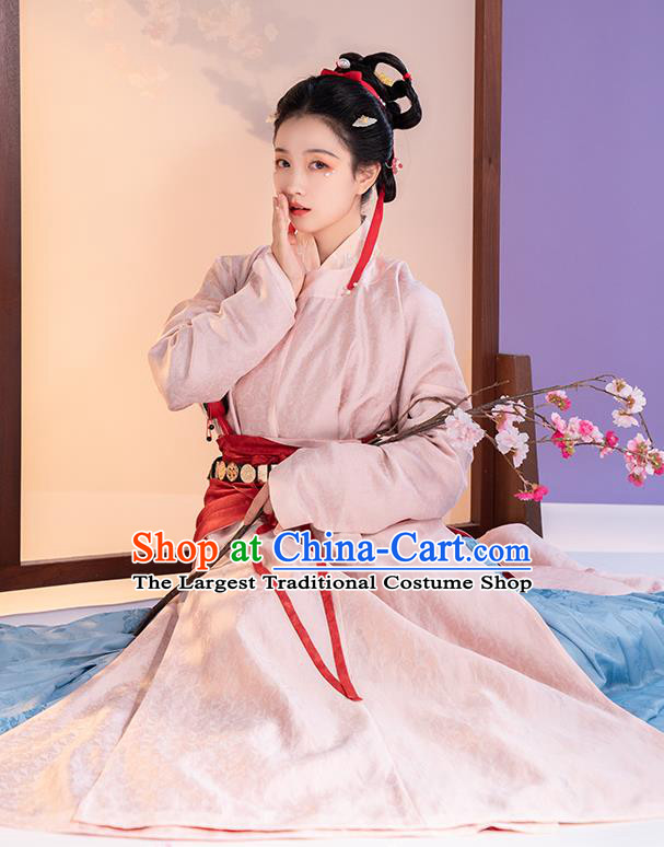 China Song Dynasty Civilian Woman Costumes Traditional Ancient Country Lady Hanfu Dress Complete Set