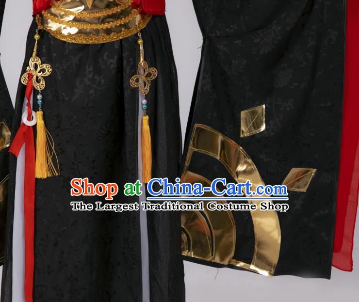 Chinese Southern and Northern Dynasties Swordswoman Costumes Ancient Chivalrous Female Hanfu Dress Black Apparels