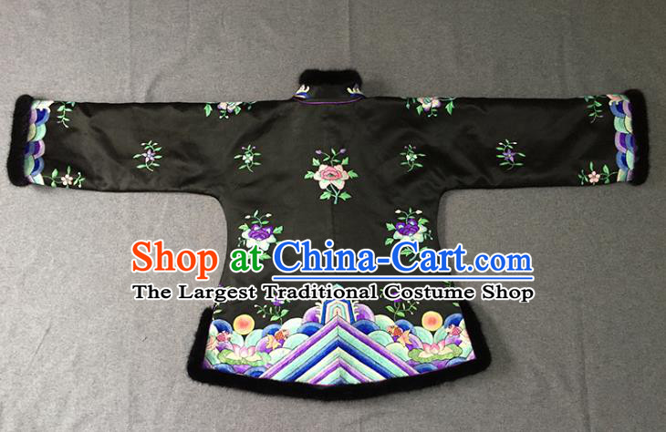 Chinese Tang Suit Black Silk Jacket Apparels Embroidered Upper Outer Garment Winter Costume