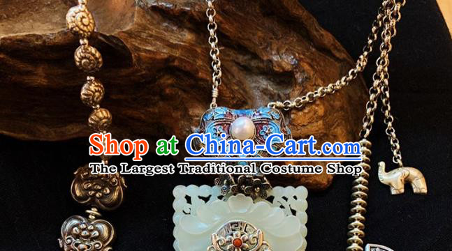 China National Jade Accessories Cheongsam Tassel Necklace Women Blueing Silver Necklet