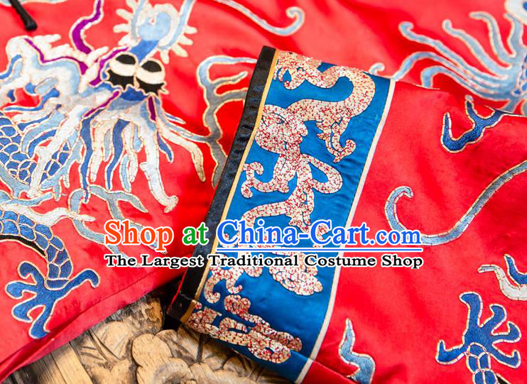Chinese Embroidered Red Brocade Dust Coat Tang Suit Outer Garment National Costume Apparels