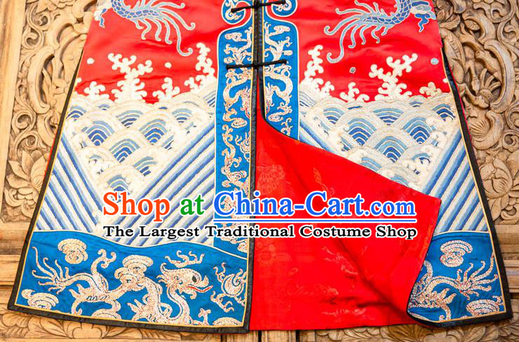 Chinese Embroidered Red Brocade Dust Coat Tang Suit Outer Garment National Costume Apparels