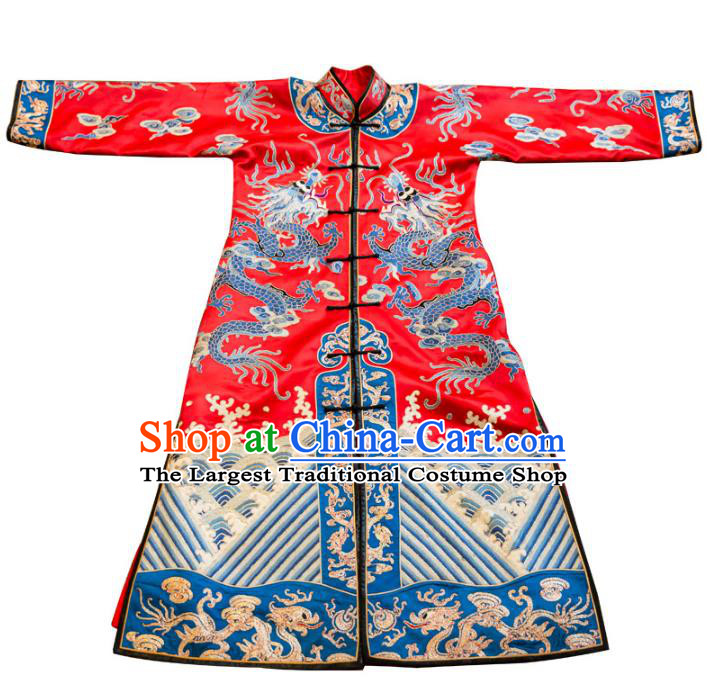 Chinese Embroidered Red Brocade Dust Coat Tang Suit Outer Garment National Costume Apparels