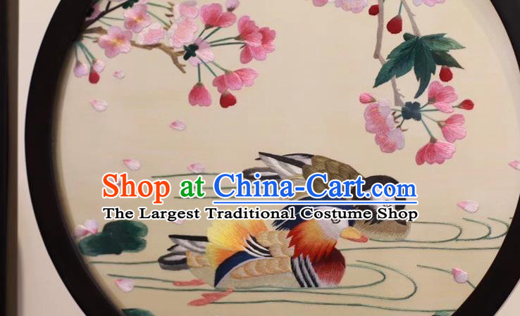 China Suzhou Embroidered Mandarin Duck Rosewood Desk Screen Embroidery Craft Handmade Table Ornament