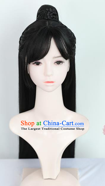 Chinese Jin Dynasty Female Knight Bangs Wigs Best Quality Wigs China Cosplay Wig Chignon Ancient Swordswoman Wig Sheath