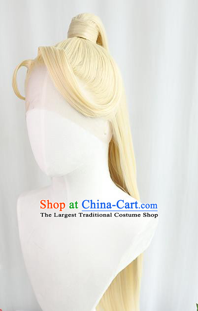 Best Chinese Cosplay God Golden Wig Sheath China Quality Front Lace Wigs Ancient Swordsman King Wig