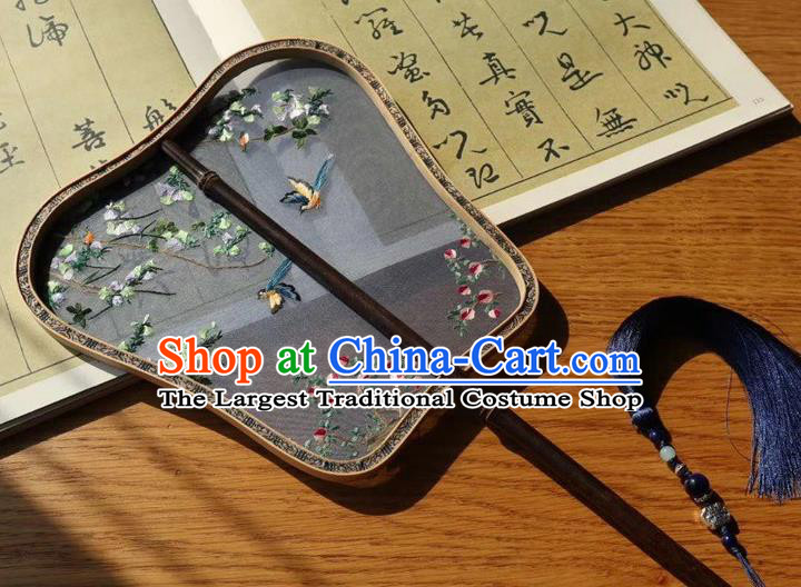 China Embroidery Ginkgo Leaf Silk Fan Ancient Court Lady Fans Double Side Fan Handmade Traditional Embroidered Palace Fan