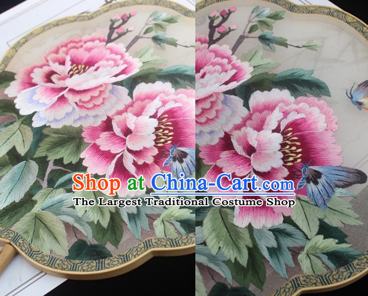 China Embroidery Peony Palace Fan Classical Silk Fan Handmade Double Side Embroidered Fan Traditional Court Fan