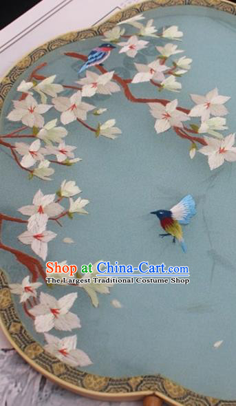 China Traditional Court Fans Embroidery Palace Fan Classical Blue Silk Fan Handmade Double Side Embroidered Fan
