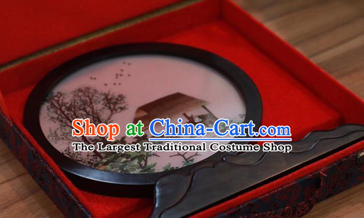 China Traditional Rosewood Carving Table Decoration Double Side Embroidery White Lotus Craft Handmade Desk Screen