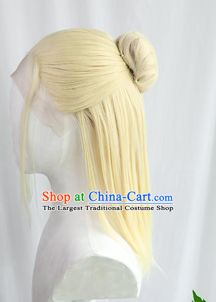 Best Chinese Drama Cosplay Swordsman Golden Wig Sheath China Quality Front Lace Wigs Ancient Noble Prince Wig