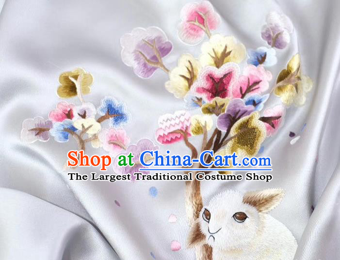 Chinese Cheongsam Embroidery Osmanthus Rabbit Cappa Traditional Embroidered Scarf Gray Silk Tippet Accessories