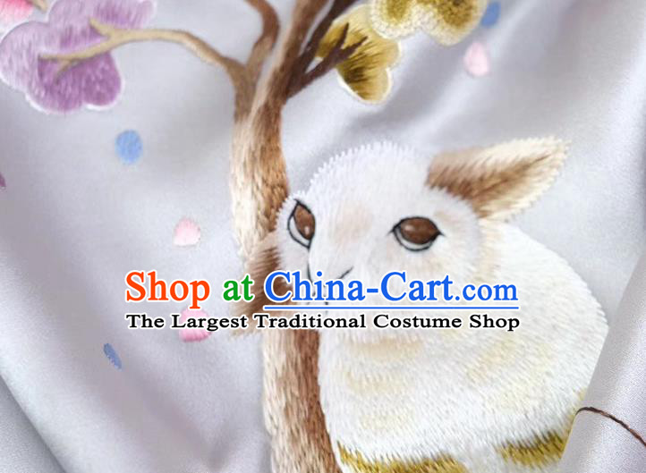 Chinese Cheongsam Embroidery Osmanthus Rabbit Cappa Traditional Embroidered Scarf Gray Silk Tippet Accessories