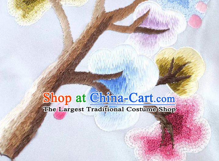 Chinese Cheongsam Embroidery Osmanthus Rabbit Cappa Traditional Embroidered Scarf Gray Silk Tippet Accessories