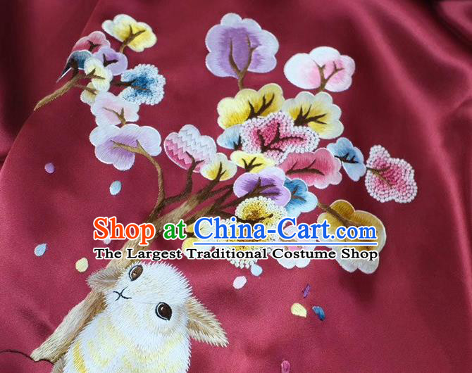 Chinese Wine Red Silk Tippet Accessories Cheongsam Embroidery Osmanthus Rabbit Cappa Traditional Embroidered Scarf