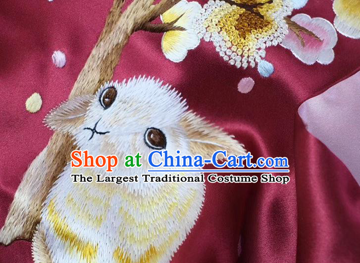 Chinese Wine Red Silk Tippet Accessories Cheongsam Embroidery Osmanthus Rabbit Cappa Traditional Embroidered Scarf