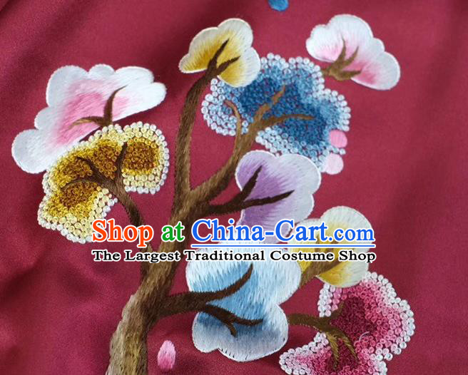 Chinese Wine Red Silk Tippet Accessories Cheongsam Embroidery Osmanthus Rabbit Cappa Traditional Embroidered Scarf