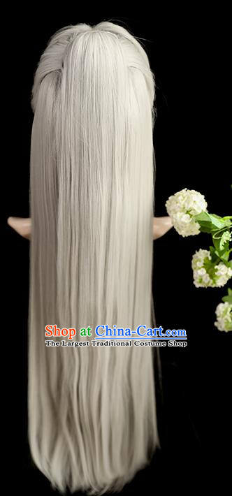 Best Chinese Drama Cosplay Swordsman White Wig Sheath China Quality Front Lace Wigs Ancient Taoist Priest Wig