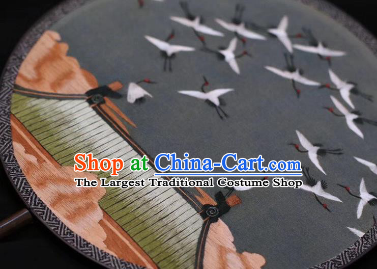 China Round Fan Traditional Dance Double Side Fan Handmade Suzhou Embroidery Cranes Palace Fan Embroidered Silk Fans