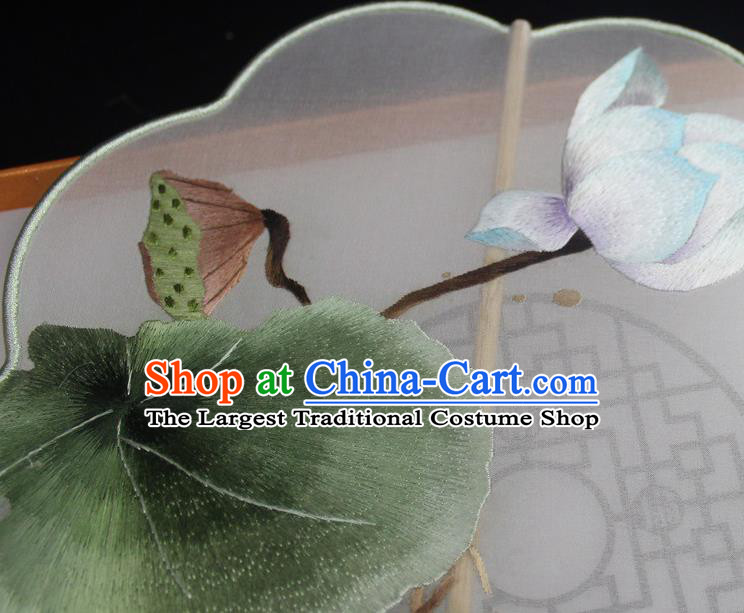China Handmade Silk Fan Suzhou Embroidered Fan Traditional Court Hanfu Fan Embroidery Lotus Palace Fan