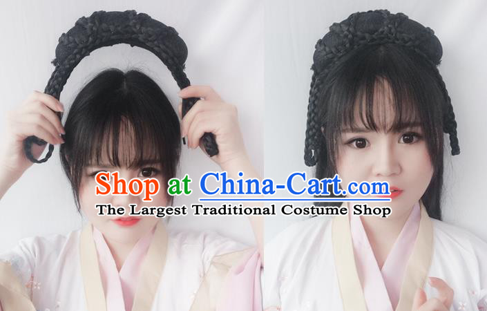 Chinese Jin Dynasty Noble Lady Wig Hairpiece Quality Wig Sheath China Ancient Cosplay Princess Wigs Chignon Hair Clasp