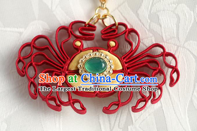 China Cheongsam Red Silk Brooch Handmade Traditional Accessories Crab Breastpin